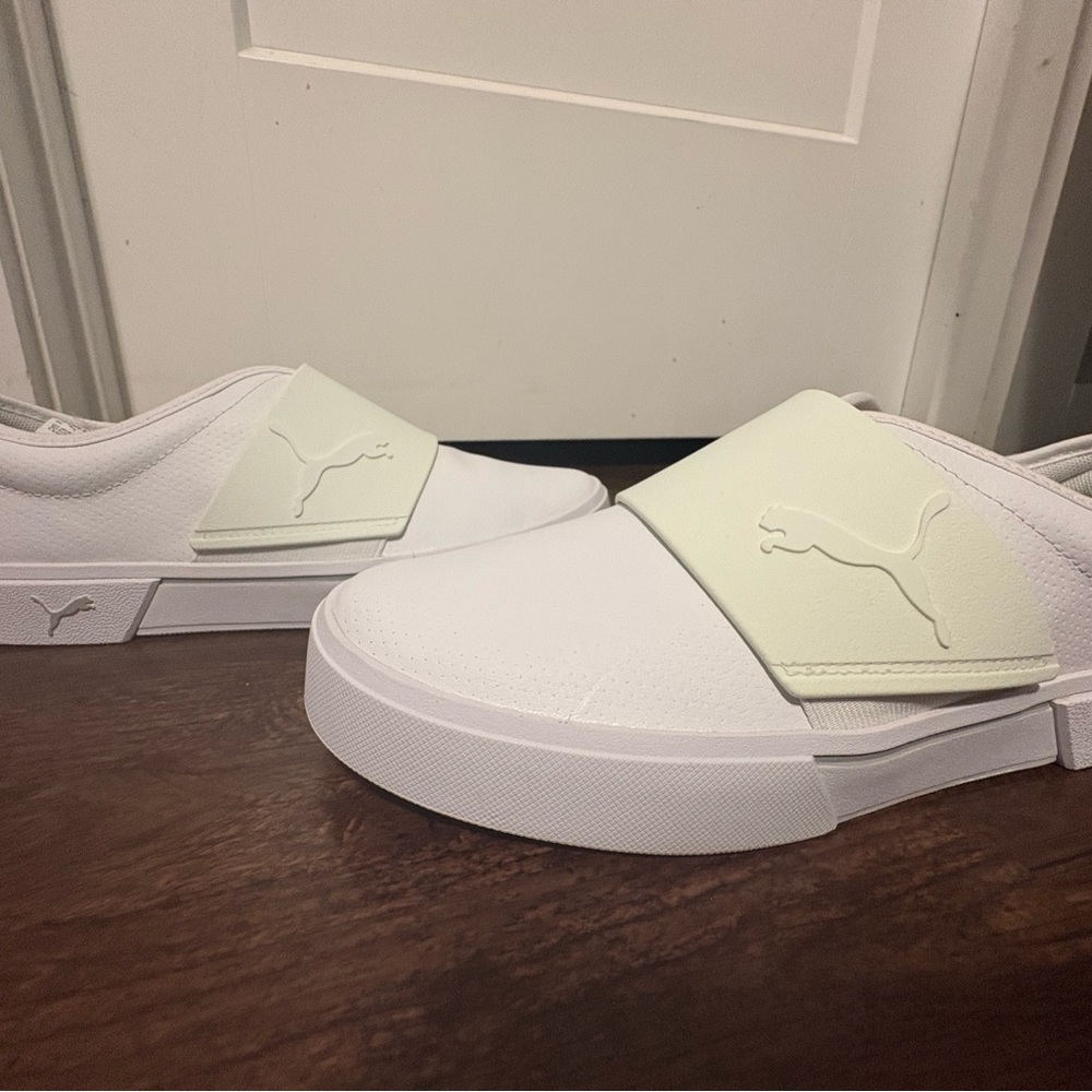 Puma White and Cream Slip-On Sneakers